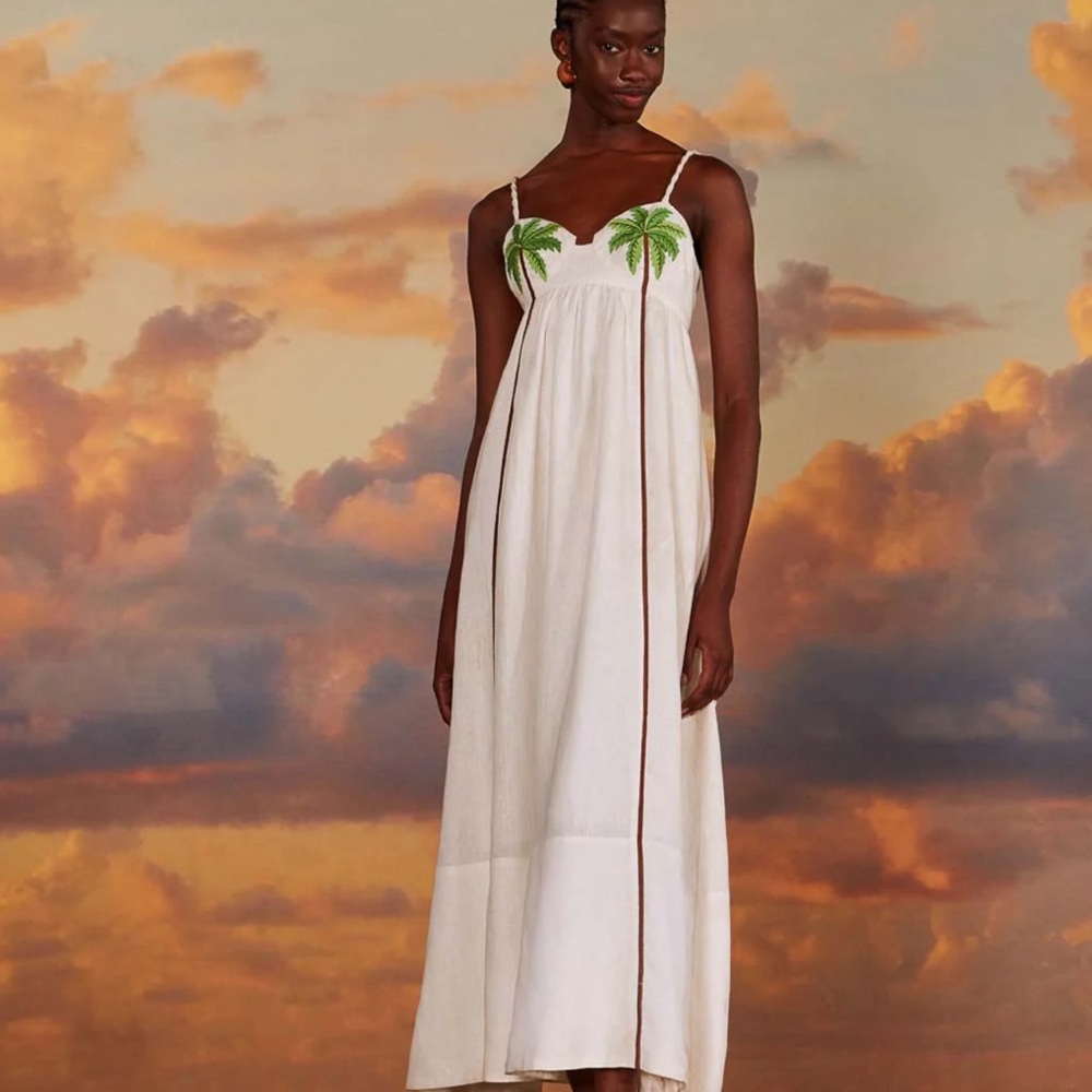 ISO - Farm Rio white coconut tree dress